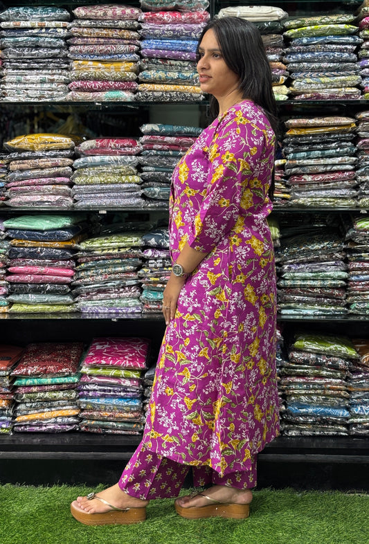 ALINE KURTI-PLAZO (PURE CAMRIC COTTON)