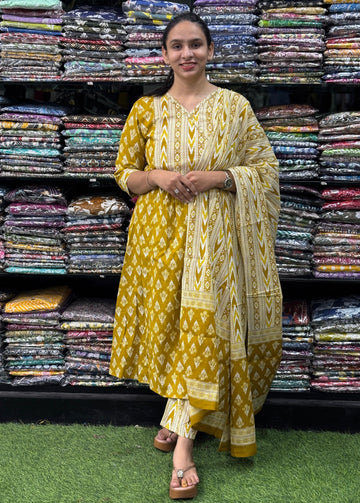 PURE COTTON HANDWORK ALINE KURTI PANT WITH DUPATTA