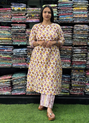 ALINE KURTI-PLAZO (PURE COTTON,ROUND NECK)