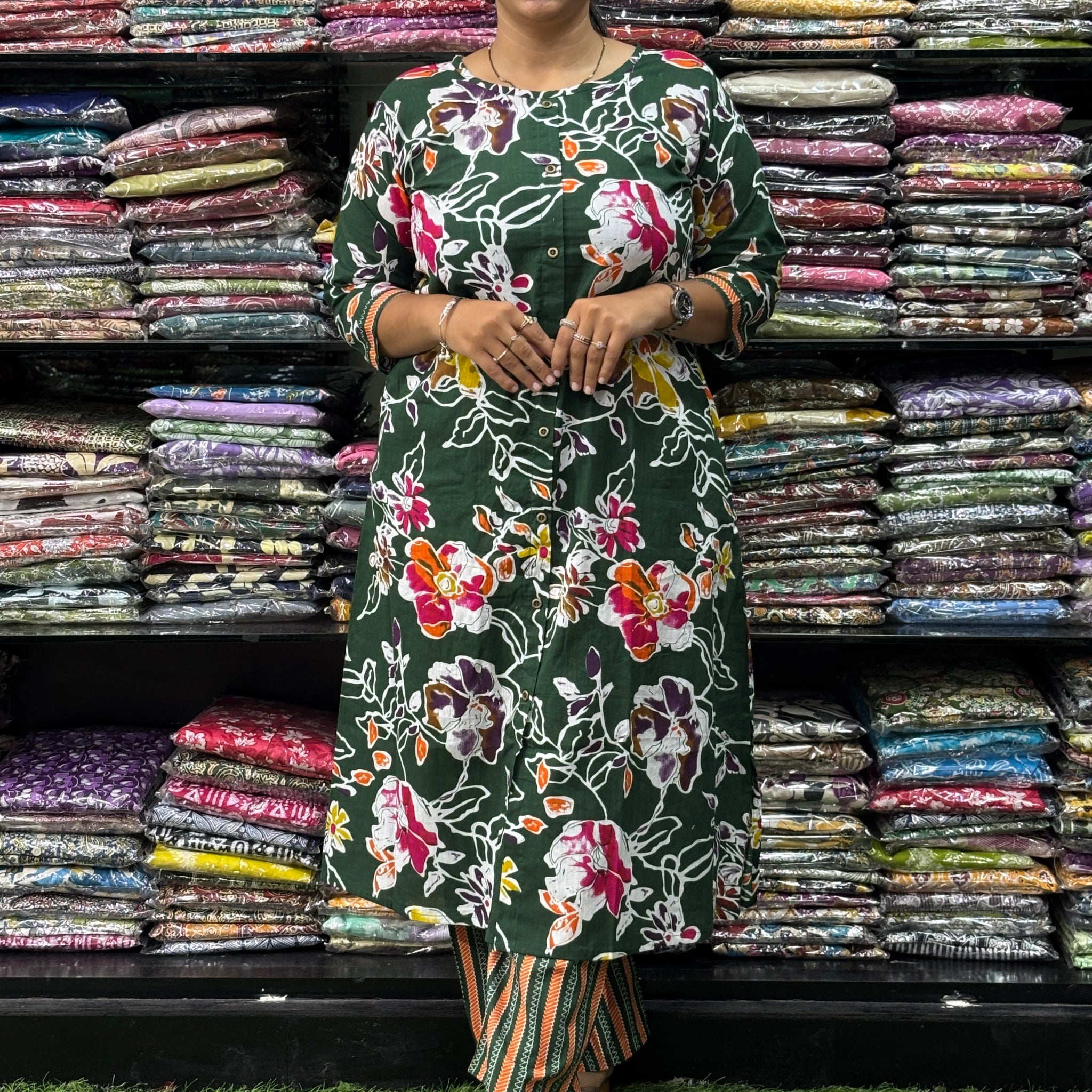 ALINE KURTI-PLAZO (PURE CAMRIC COTTON)