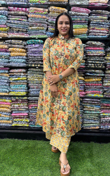 PURE COTTON ALINE CHINESE KURTI  WITH PLAZO