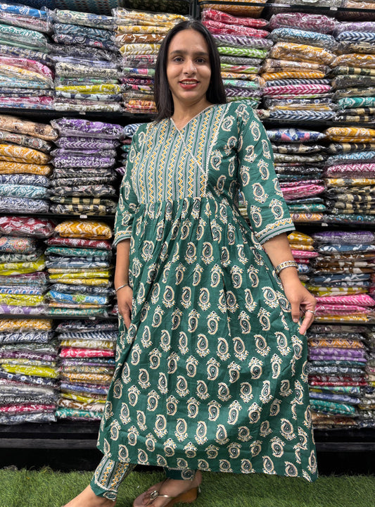 PURE COTTON ROUND KURTI WITH LINING  &  PANT