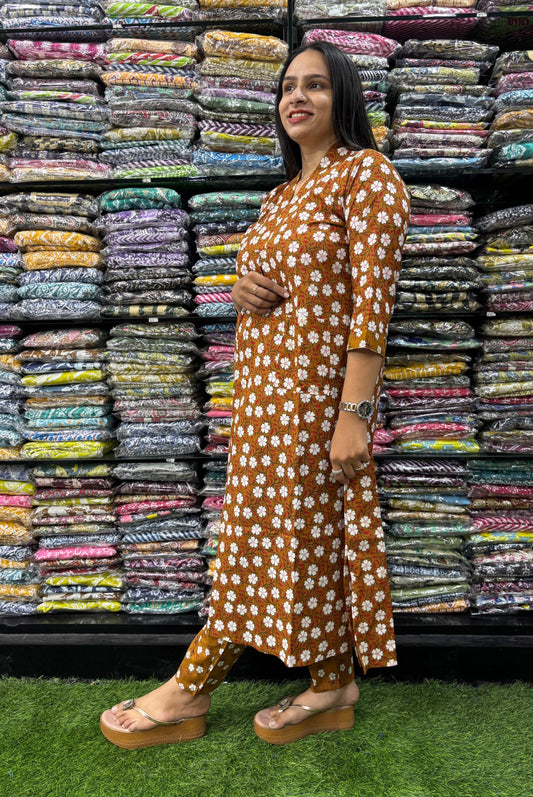 PURE COTTON VNECK ALINE KURTI WITH PANT