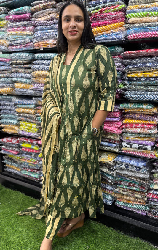 PURE COTTON  ALINE KURTI PANT & DUPATTA