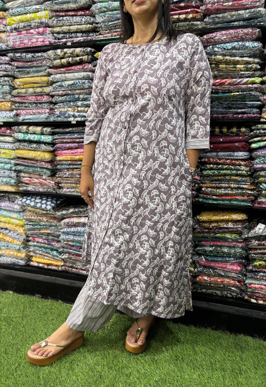 PURE COTTON ALINE ROUND NECK KURTI  WITH PLAZO