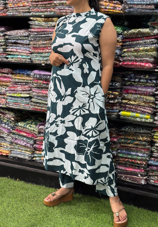 ALINE KURTI-PLAZO (PURE COTTON,ROUND NECK)