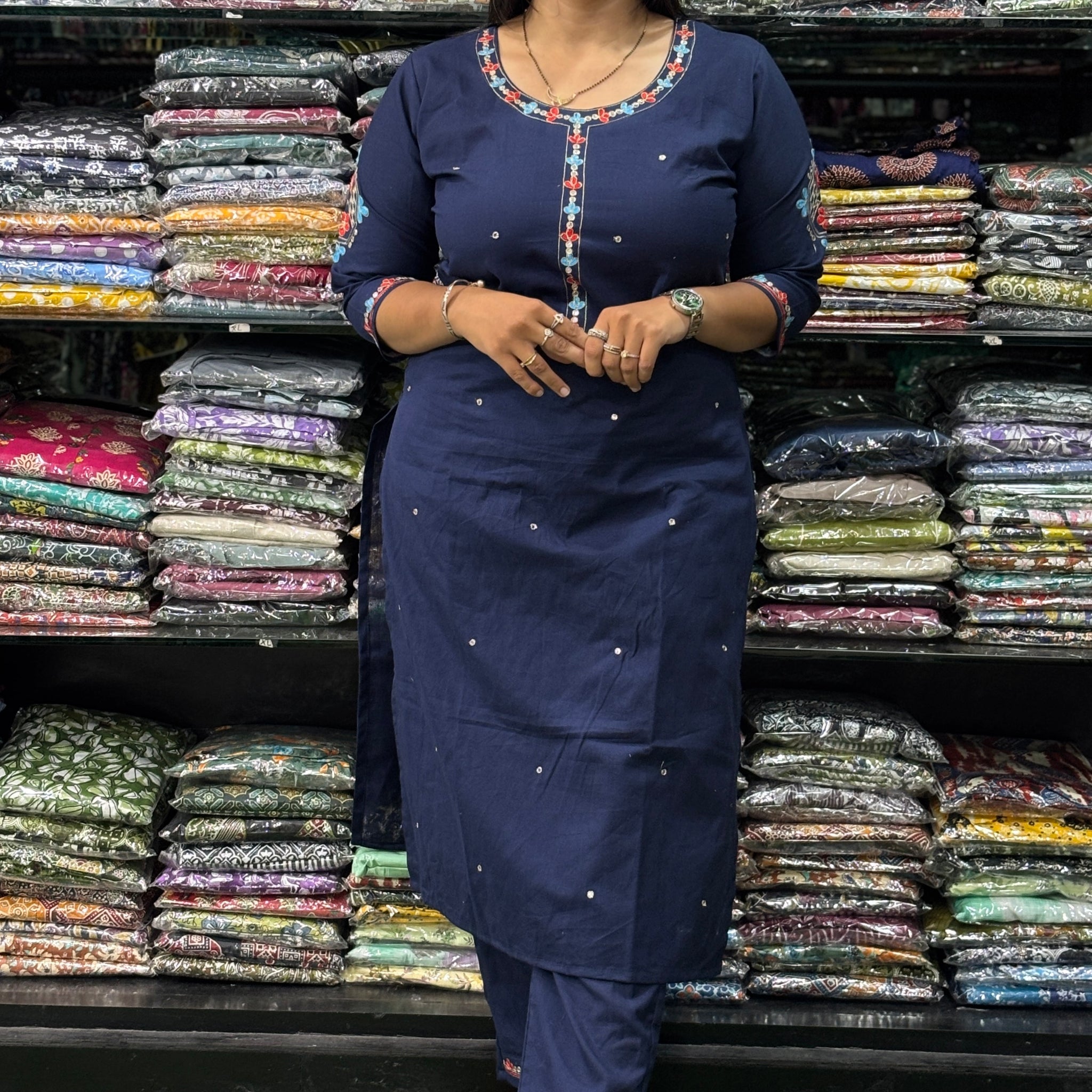 STRAIGHT KURTI-PANT (PURE FLEX COTTON,HAND EMBROIDERY)