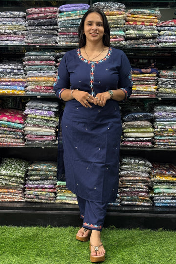 STRAIGHT KURTI-PANT (PURE FLEX COTTON,HAND EMBROIDERY)