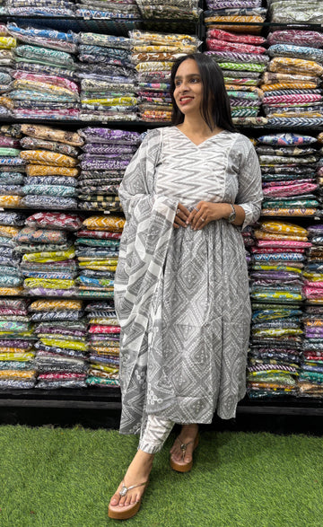 PURE COTTON ROUND KURTI WITH LINING  &  PANT-DUPATTA