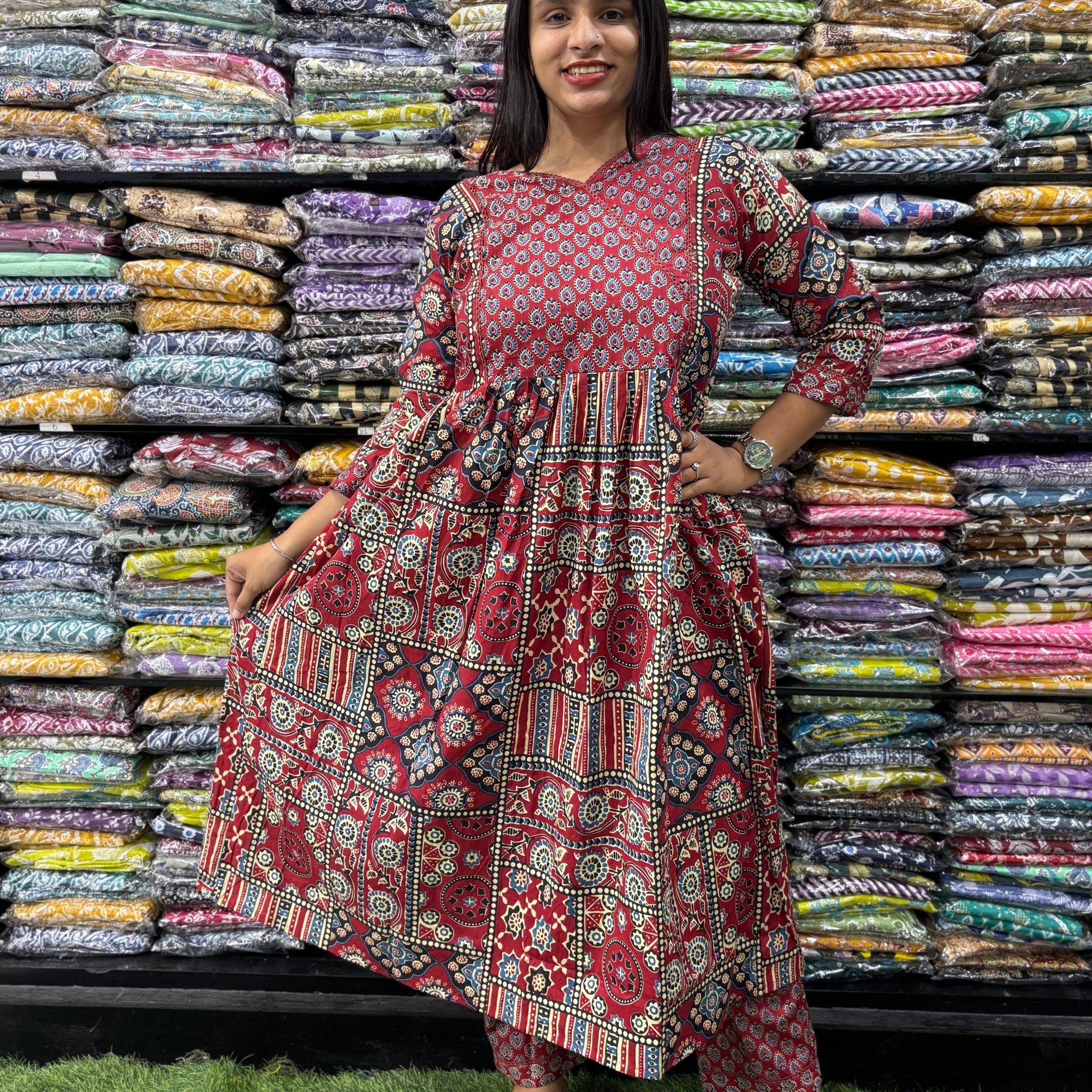 PURE COTTON ROUND KURTI WITH LINING  &  PANT