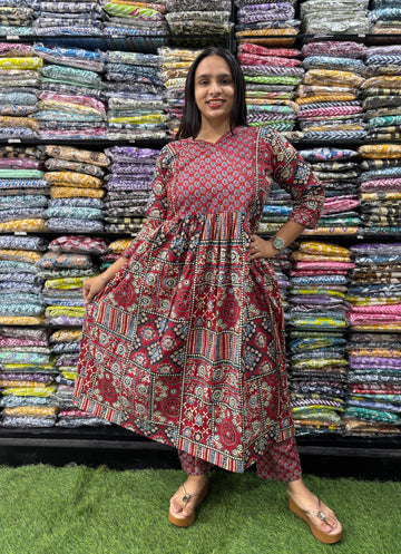 PURE COTTON ROUND KURTI WITH LINING  &  PANT