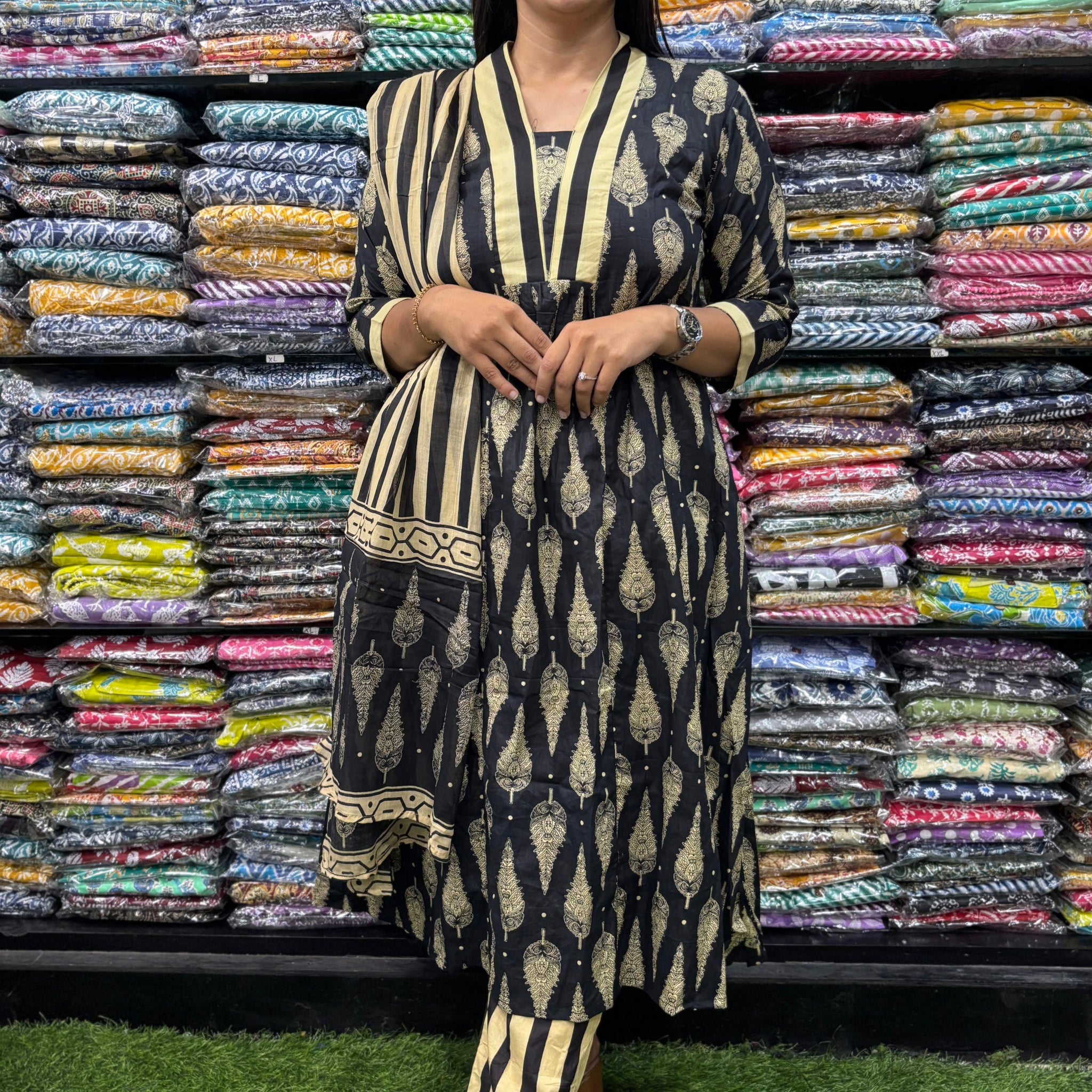 PURE COTTON  ALINE KURTI PANT & DUPATTA