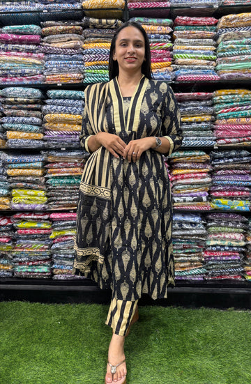 PURE COTTON  ALINE KURTI PANT & DUPATTA