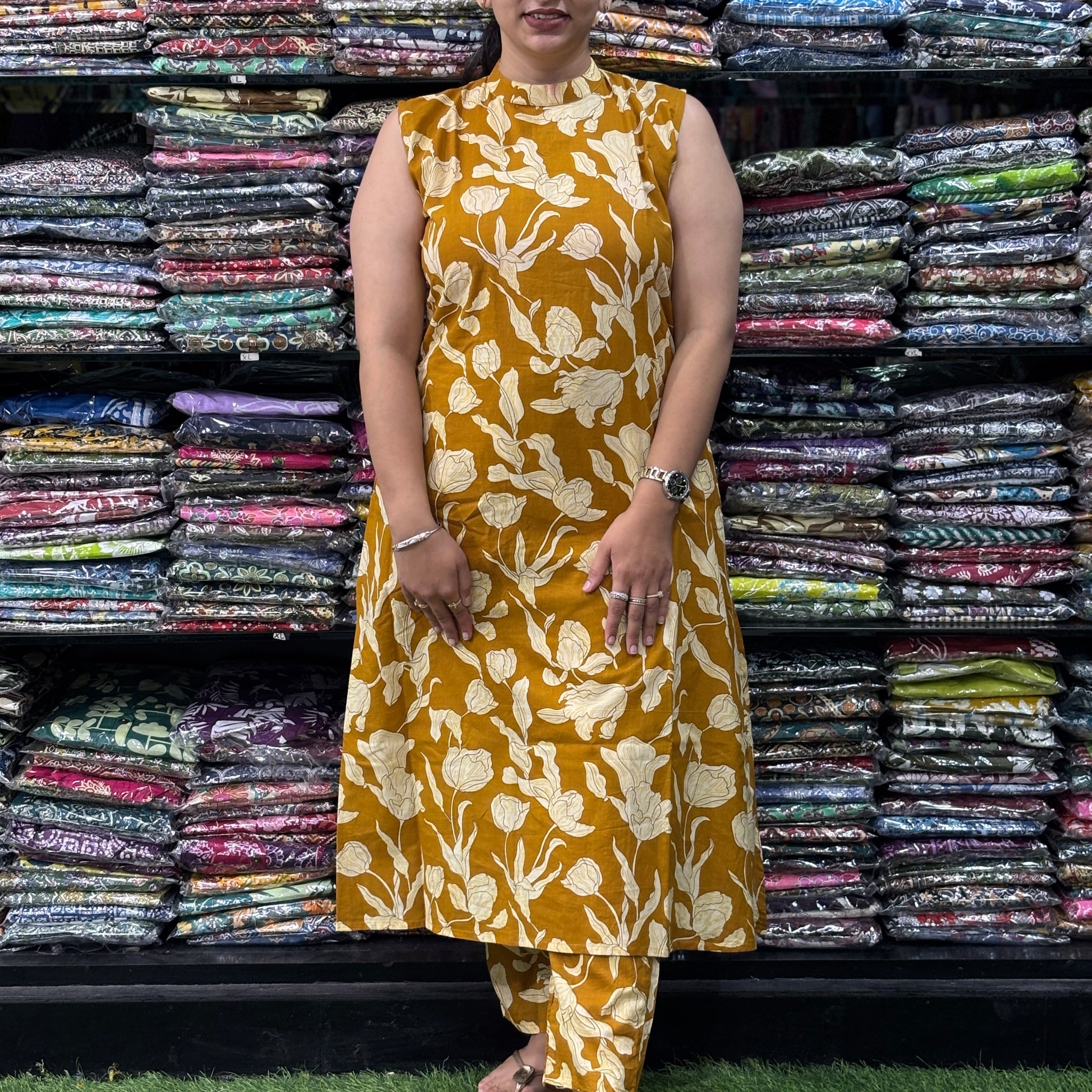 ALINE KURTI-PLAZO (PURE COTTON,ROUND NECK)