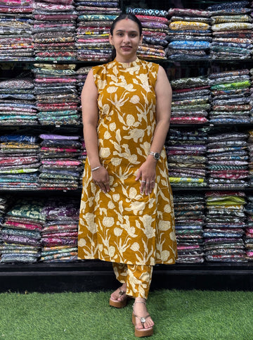 ALINE KURTI-PLAZO (PURE COTTON,ROUND NECK)