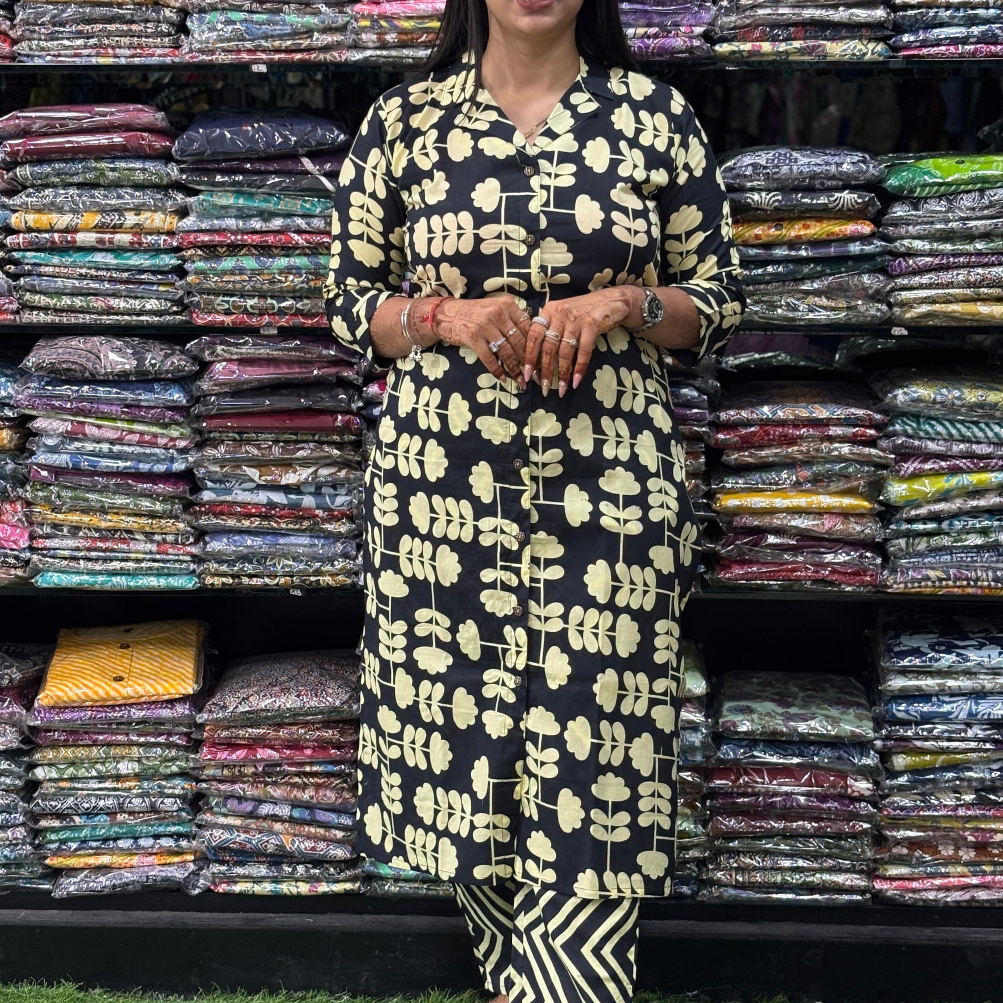 STRAIGHT KURTI-PANT ( PURE COTTON,SUIT COLLAR)