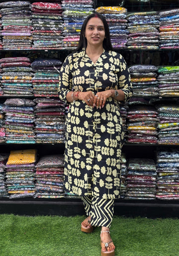 STRAIGHT KURTI-PANT ( PURE COTTON,SUIT COLLAR)