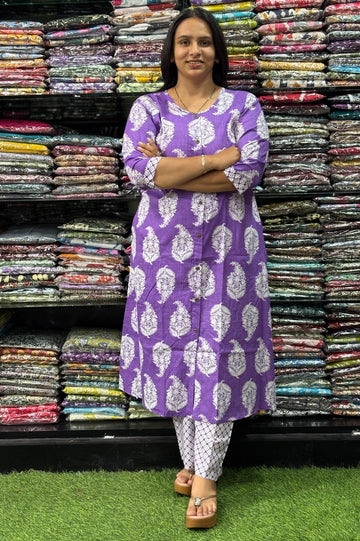 ALINE KURTI-PLAZO (PURE CAMRIC COTTON)