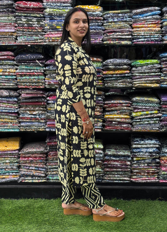 STRAIGHT KURTI-PANT ( PURE COTTON,SUIT COLLAR)