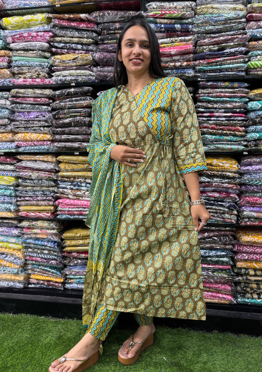 PURE COTTON ALINE KURTI PANT WITH DUPATTA