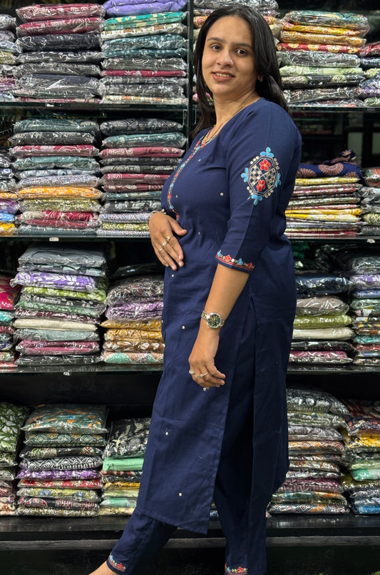 STRAIGHT KURTI-PANT (PURE FLEX COTTON,HAND EMBROIDERY)