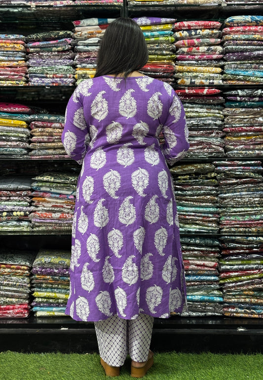 ALINE KURTI-PLAZO (PURE CAMRIC COTTON)