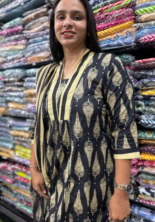 PURE COTTON  ALINE KURTI PANT & DUPATTA