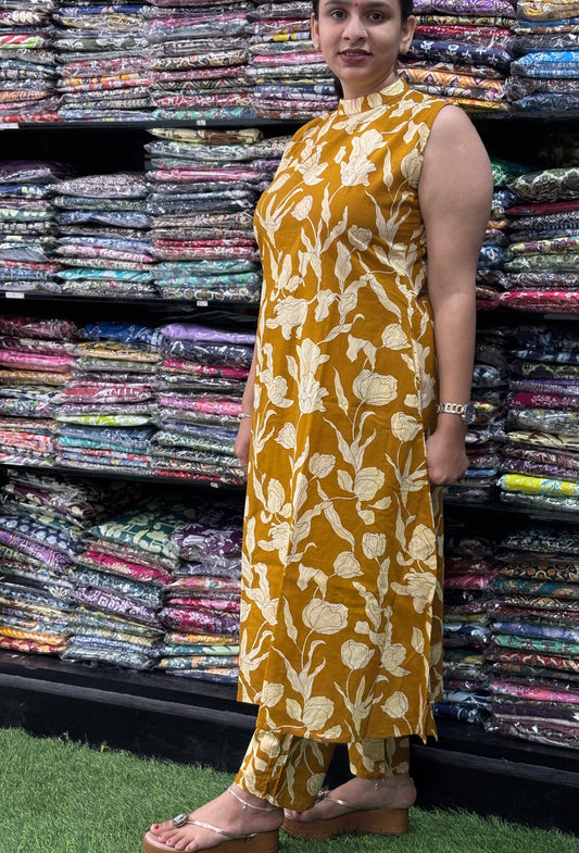 ALINE KURTI-PLAZO (PURE COTTON,ROUND NECK)