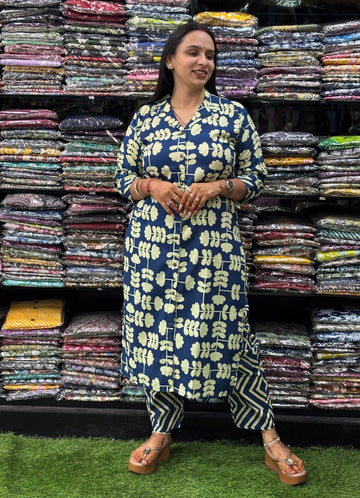 STRAIGHT KURTI-PANT ( PURE COTTON,SUIT COLLAR)