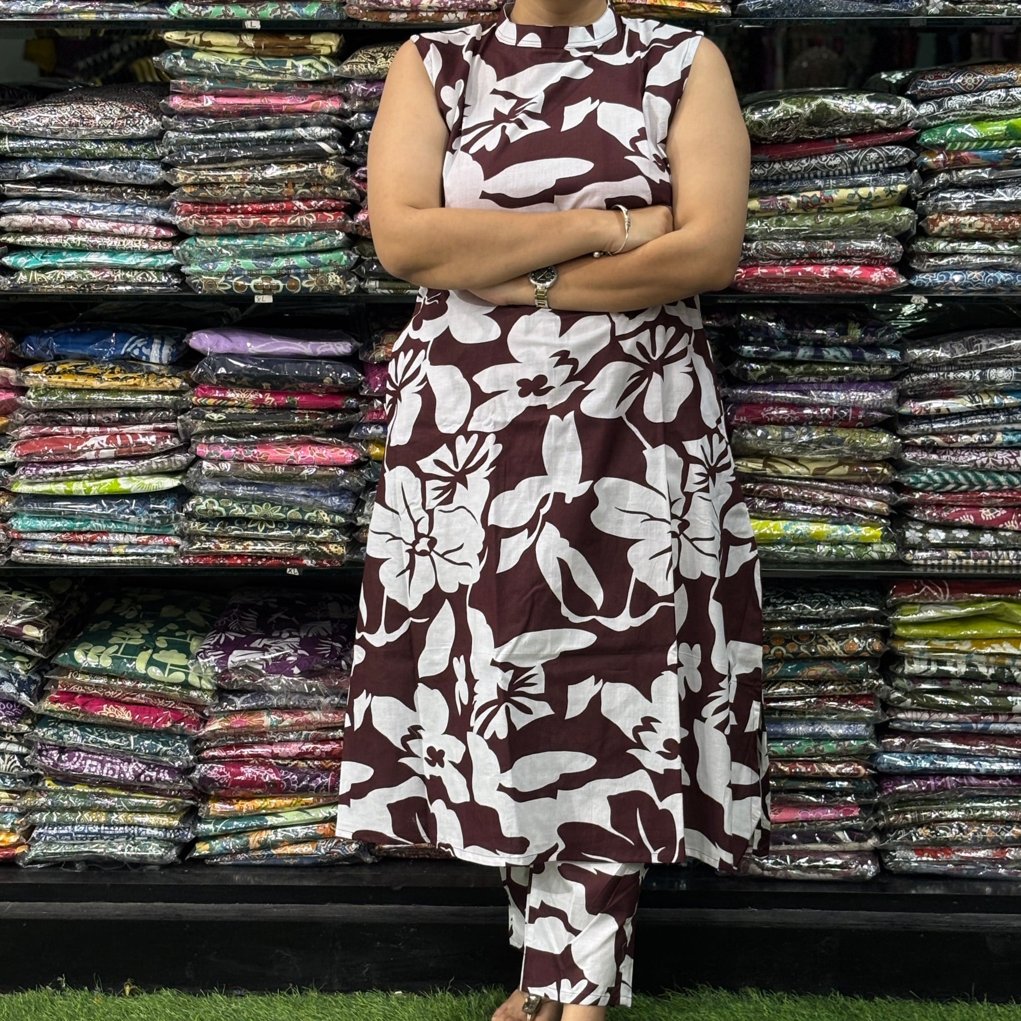 ALINE KURTI-PLAZO (PURE COTTON,ROUND NECK)