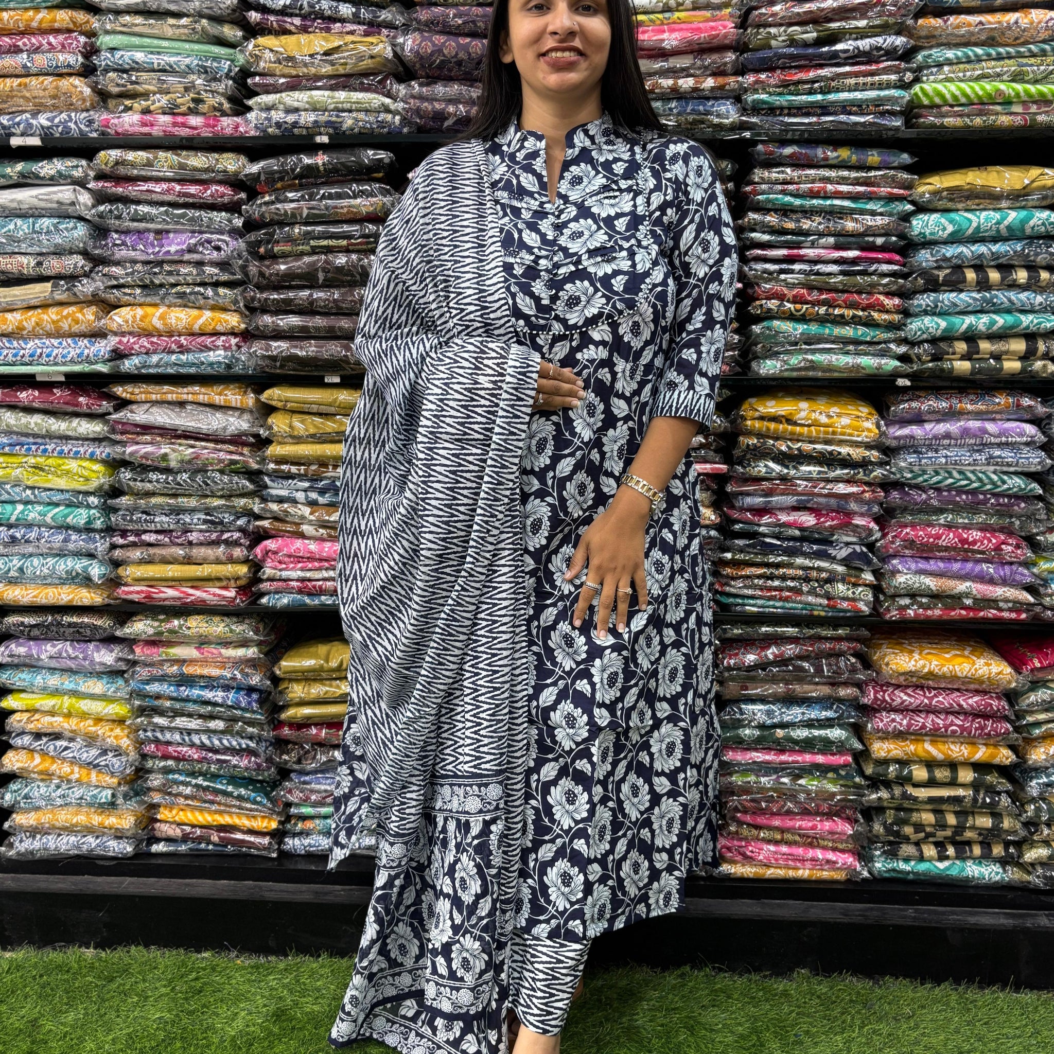 PURE COTTON ALINE KURTI PANT WITH DUPATTA