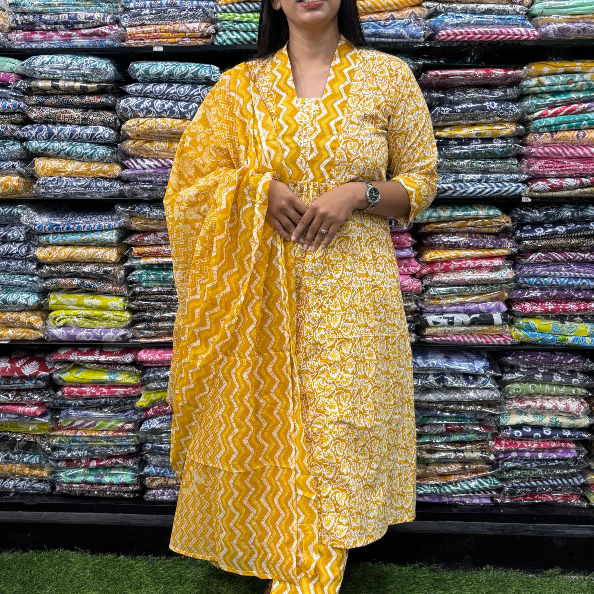 PURE COTTON  ALINE KURTI PANT & DUPATTA