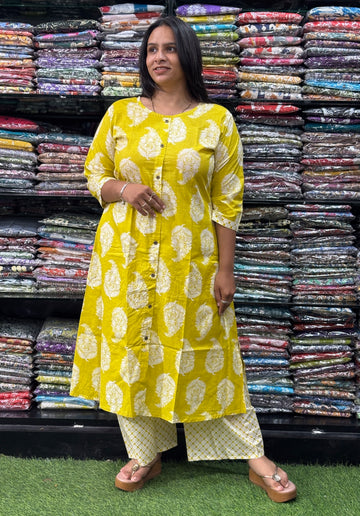 ALINE KURTI-PLAZO (PURE CAMRIC COTTON)