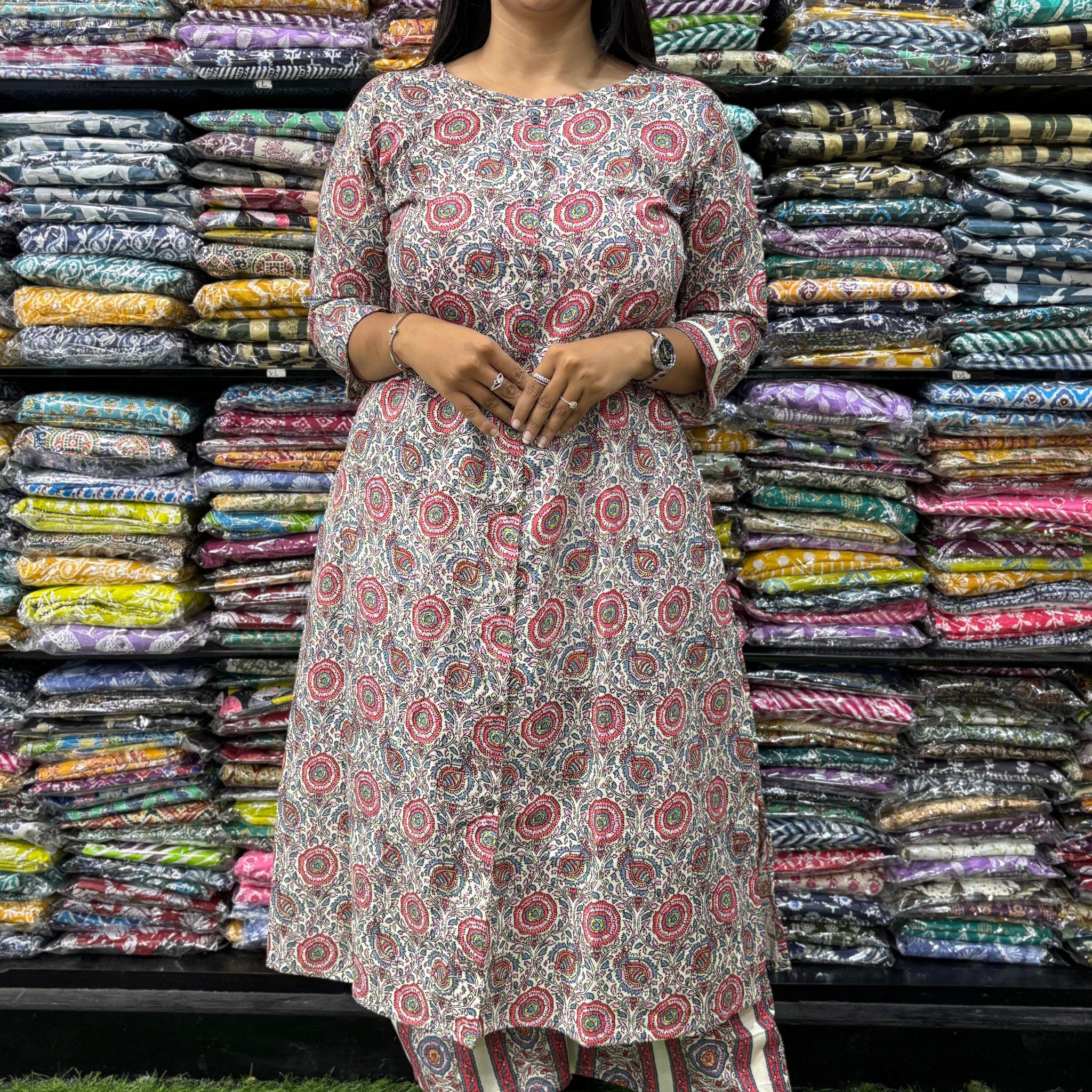 PURE COTTON ALINE ROUND NECK KURTI  WITH PLAZO