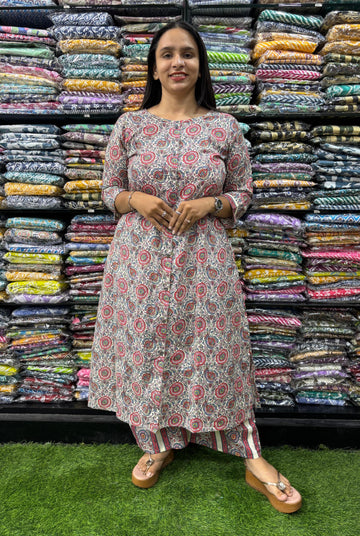 PURE COTTON ALINE ROUND NECK KURTI  WITH PLAZO