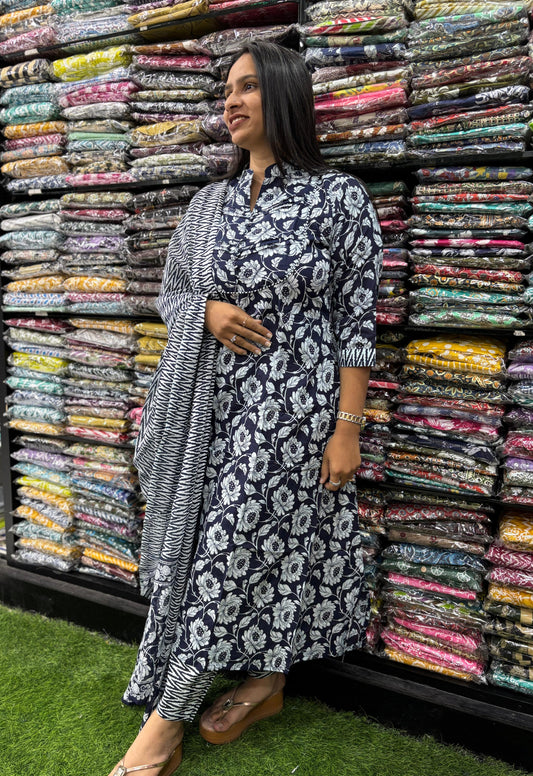 PURE COTTON ALINE KURTI PANT WITH DUPATTA