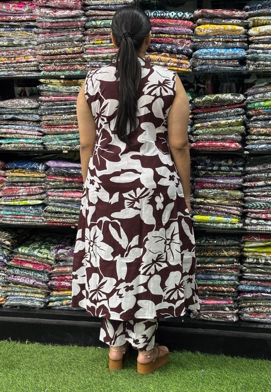 ALINE KURTI-PLAZO (PURE COTTON,ROUND NECK)