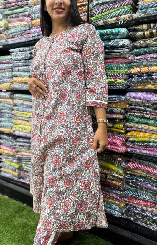 PURE COTTON ALINE ROUND NECK KURTI  WITH PLAZO