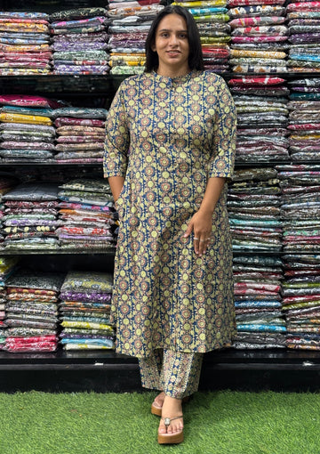 ALINE KURTI-PLAZO (PURE CAMRIC COTTON)