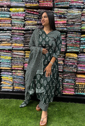 PURE COTTON ALINE KURTI PANT WITH DUPATTA