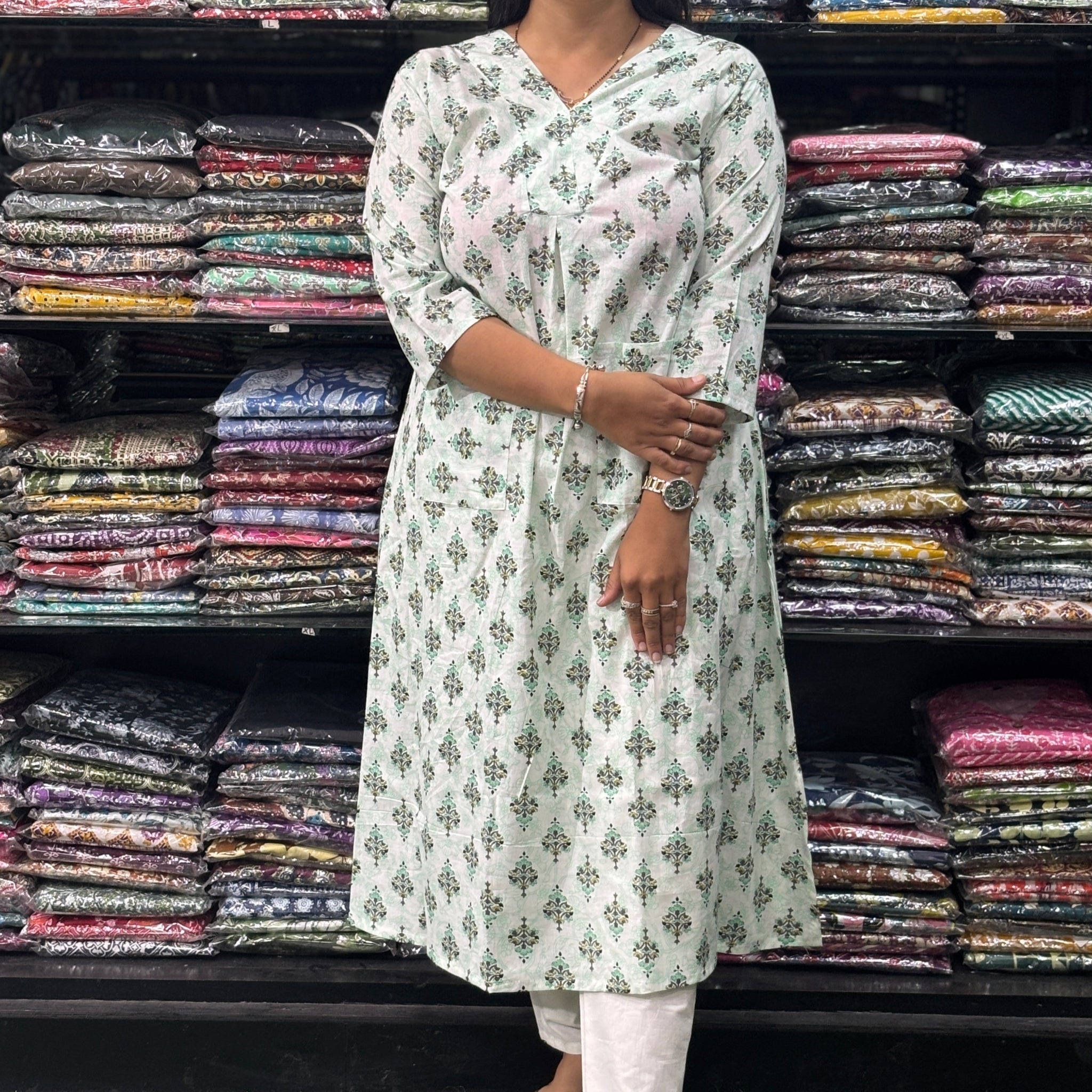 ALINE KURTI (PURE COTTON,V-NECK)