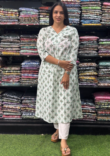 ALINE KURTI (PURE COTTON,V-NECK)