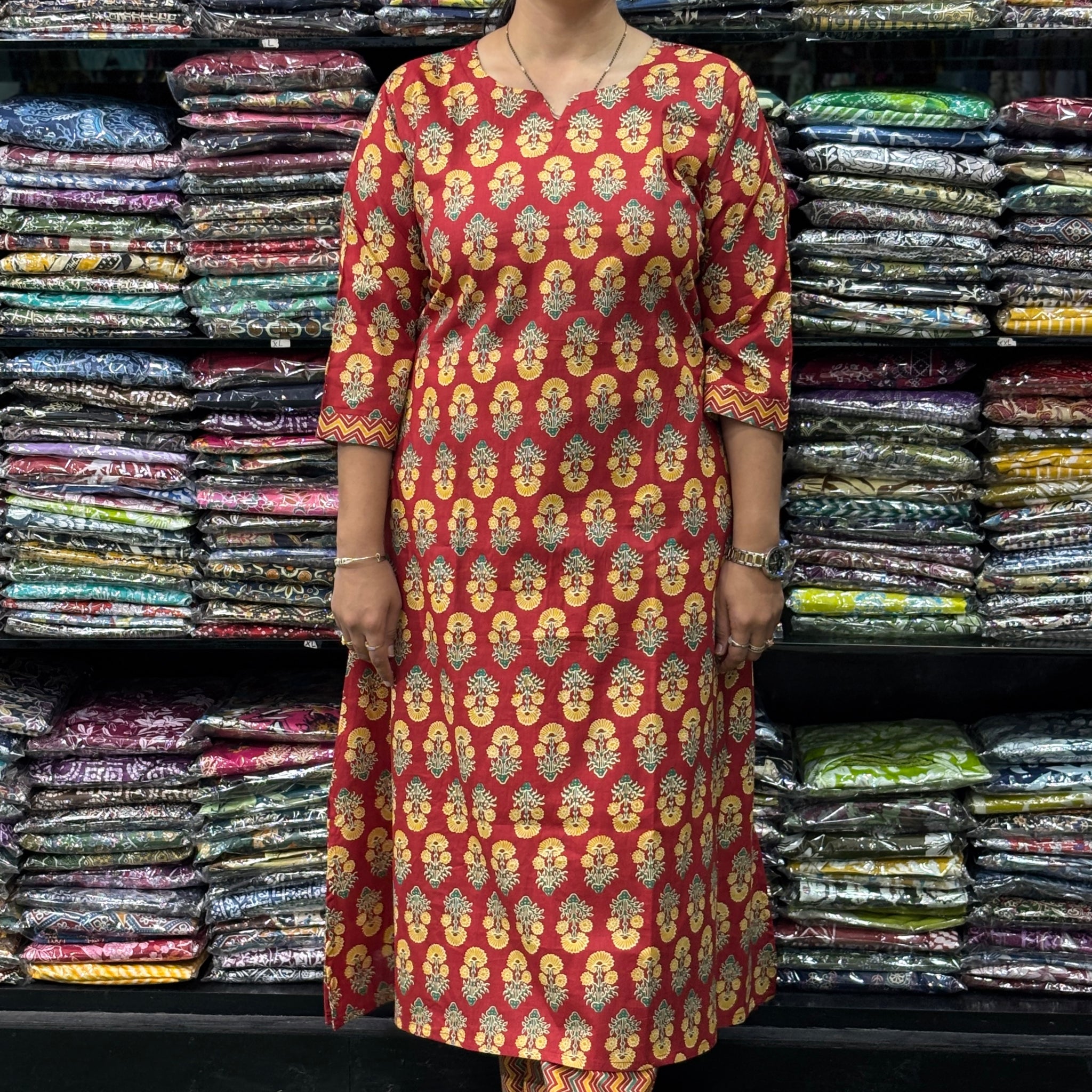 ALINE KURTI-PLAZO (PURE COTTON,ROUND NECK)