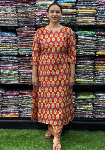 ALINE KURTI-PLAZO (PURE COTTON,ROUND NECK)