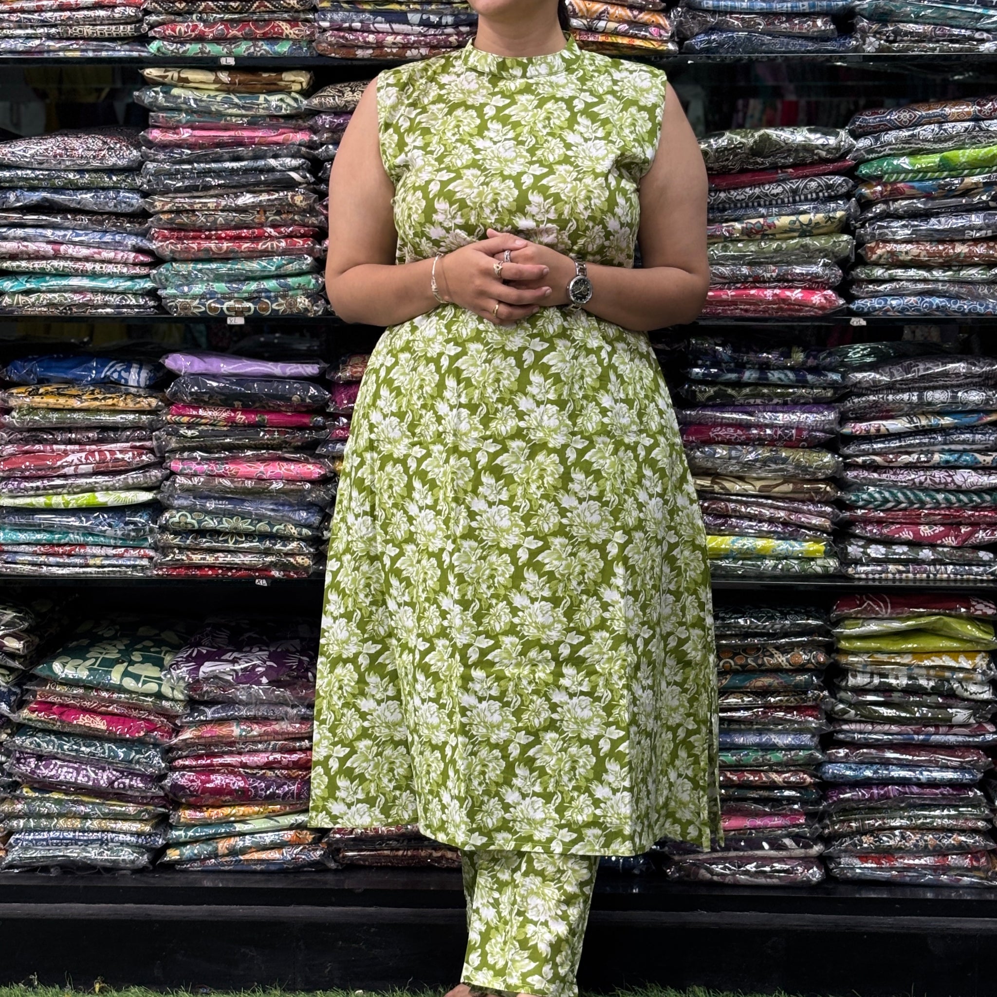 ALINE KURTI-PLAZO (PURE COTTON,ROUND NECK)