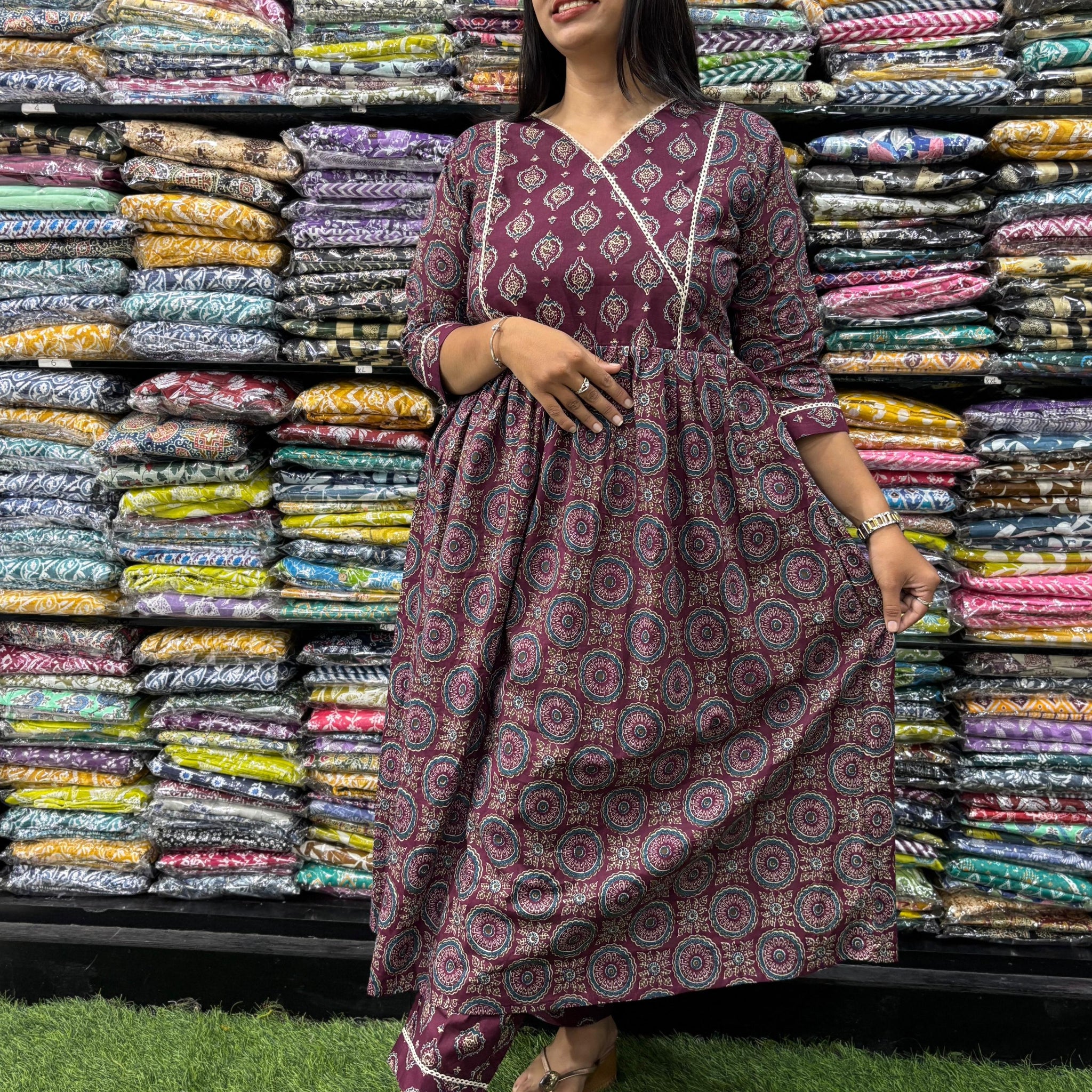 PURE COTTON ROUND KURTI WITH LINING  &  PANT