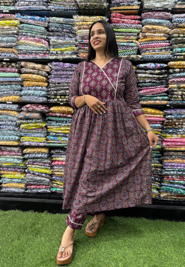 PURE COTTON ROUND KURTI WITH LINING  &  PANT