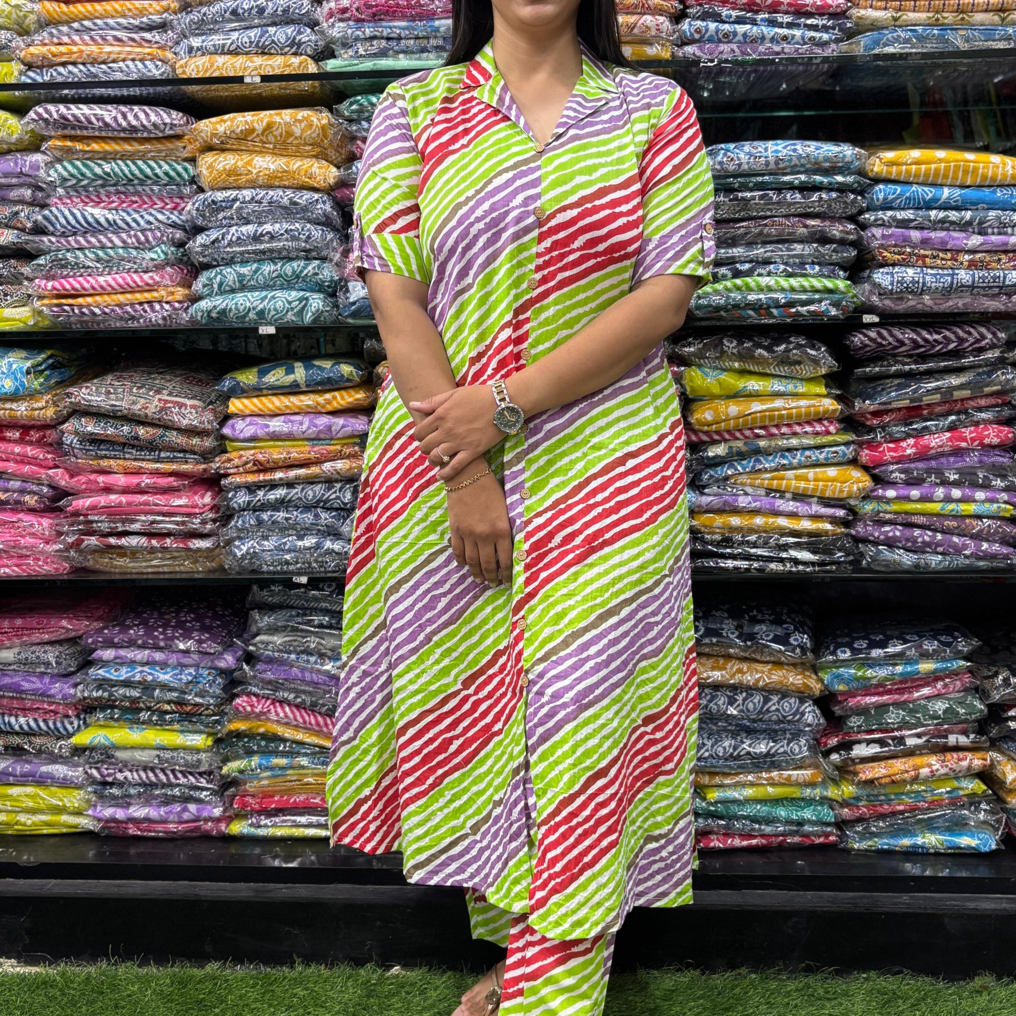 PURE COTTON SUIT COLLAR ALINE KURTI WITH PANT