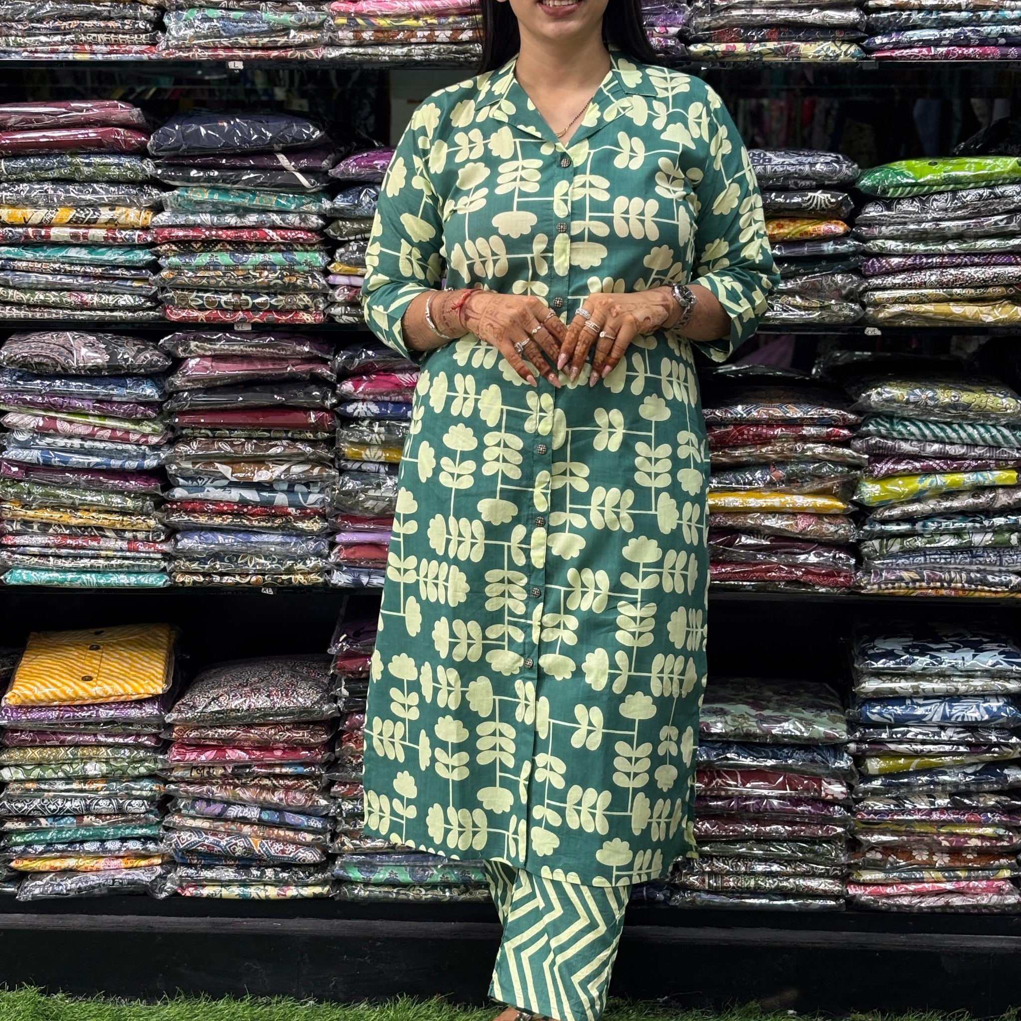 STRAIGHT KURTI-PANT ( PURE COTTON,SUIT COLLAR)