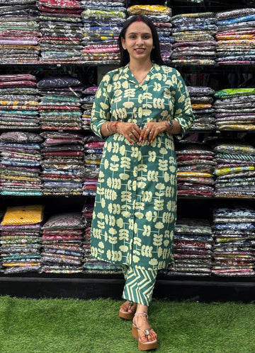 STRAIGHT KURTI-PANT ( PURE COTTON,SUIT COLLAR)